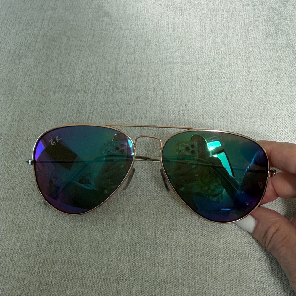 Ray-Ban Aviator Sunglasses - Iridescent Blue Green Lenses